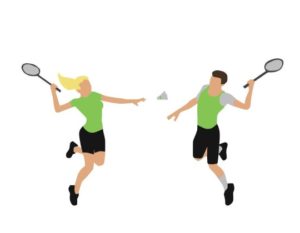 Grafinis dviejų badmintoną žaidžiančių žmonių atvaizdas